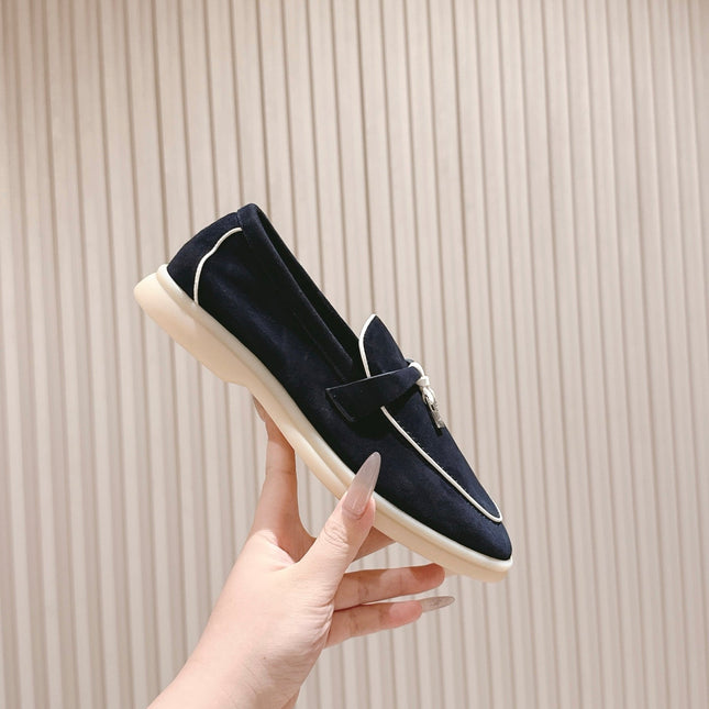LP LOAFERS 25S IN CHARCOAL BLACK SUEDE WITH SILVER HARDWARE