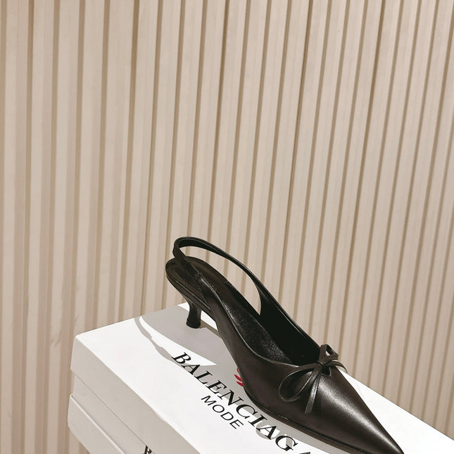 BALENCIAGA 25S HIGH SLINGBACK IN BLACK CALFSKIN WITH SMALL BOW