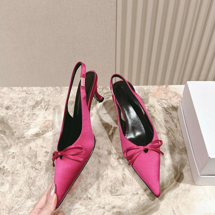 BALENCIAGA 25S HIGH SLINGBACK IN DARK PINK SATIN WITH SMALL BOW