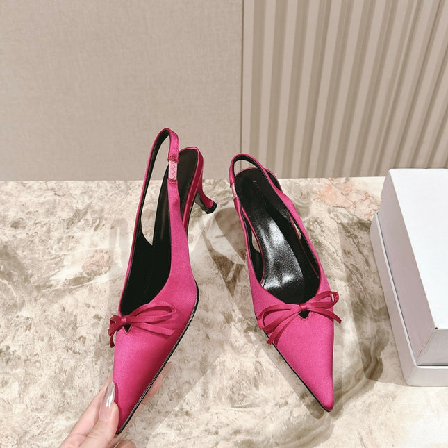 BALENCIAGA 25S HIGH SLINGBACK IN DARK PINK SATIN WITH SMALL BOW