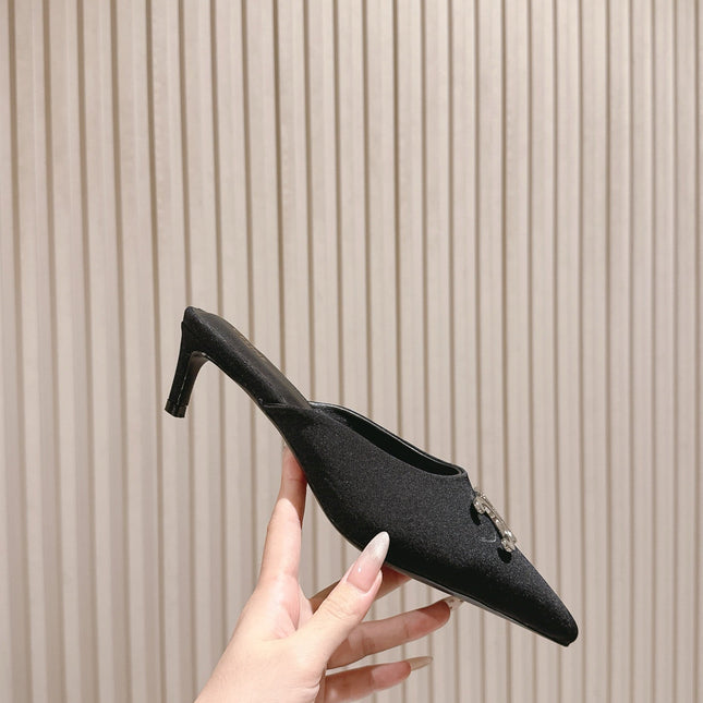 CELINE 25S ALMA TRIOMPHE MULE 45MM IN BLACK DENIM SILVER HARDWARE