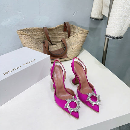 AMINA CRYSTAL HIGH HEELS 100MM IN PINK SATIN