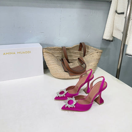 AMINA CRYSTAL HIGH HEELS 100MM IN PINK SATIN