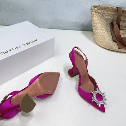 AMINA CRYSTAL HIGH HEELS 100MM IN PINK SATIN
