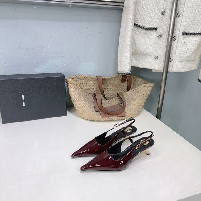 YSL 26S SLINGBACK HEELS 65 MM IN DARK RED CALFSKIN
