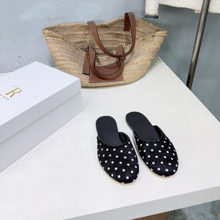 THE ROW 26S ROUND TOE MULE FLATS IN BLACK POLKA DOT CALF HAIR CALFSKIN