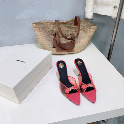 YSL 26S HIGH-HEEL SANDALS 75 MM IN PINK LAMBSKIN AND TRANSPARENT STRAPS PVC