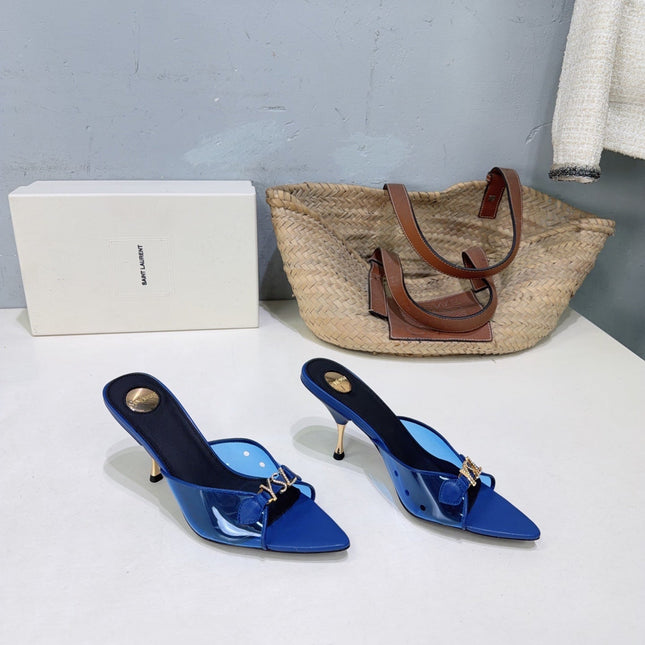 YSL 26S HIGH-HEEL SANDALS 75 MM IN NAVY BLUE LAMBSKIN AND TRANSPARENT STRAPS PVC