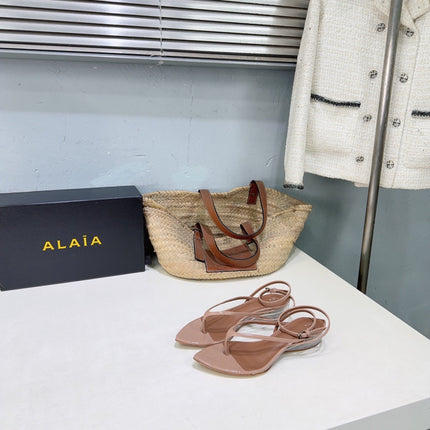 ALAIA 26S THONG SANDALS IN NUDE CALFSKIN