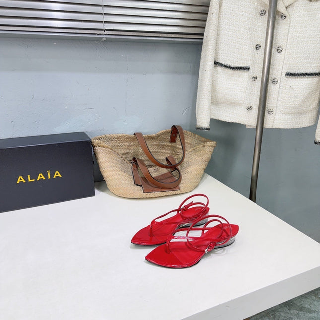 ALAIA 26S THONG SANDALS IN RED CALFSKIN
