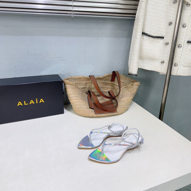 ALAIA 26S THONG SANDALS IN SILVER METALLIC CALFSKIN