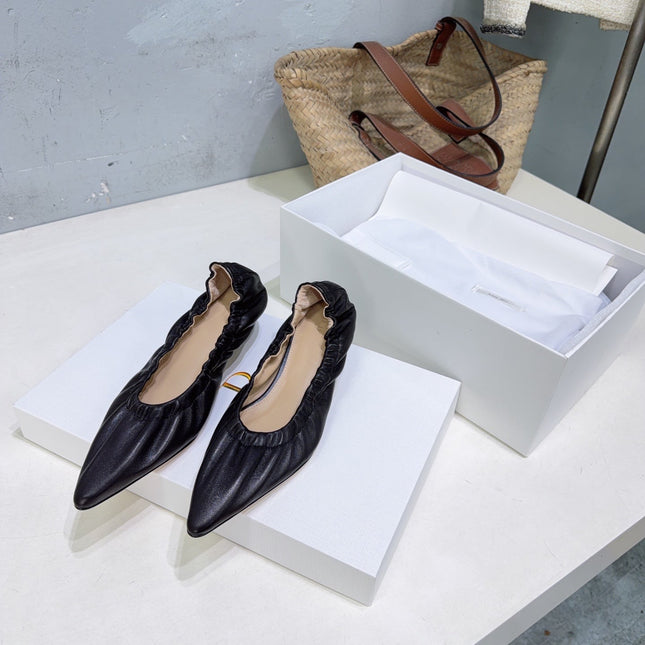 THE ROW 26S POINTED KITTEN HEEL PUMPS 35MM IN BLACK CALFSKIN