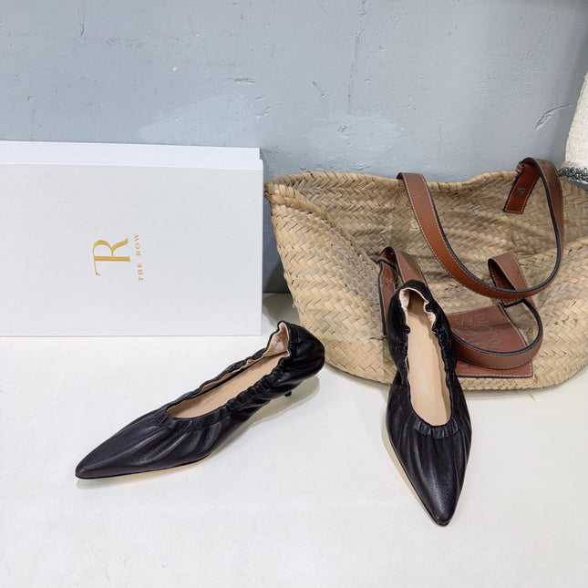 THE ROW 26S POINTED KITTEN HEEL PUMPS 35MM IN BLACK CALFSKIN