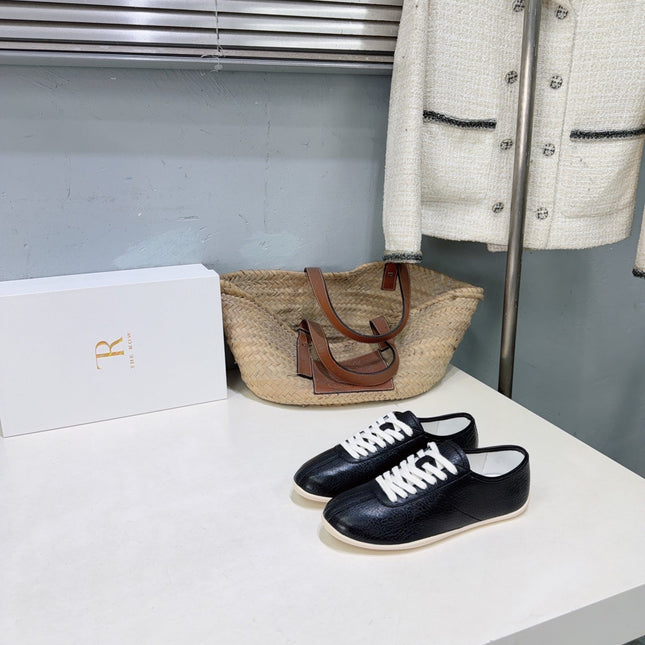 THE ROW 26S LACE-UP SNEAKERS IN BLACK GRAINED CALFSKIN