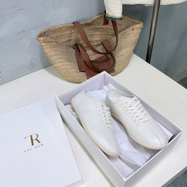 THE ROW 26S LACE-UP SNEAKERS IN WHITE GRAINED CALFSKIN
