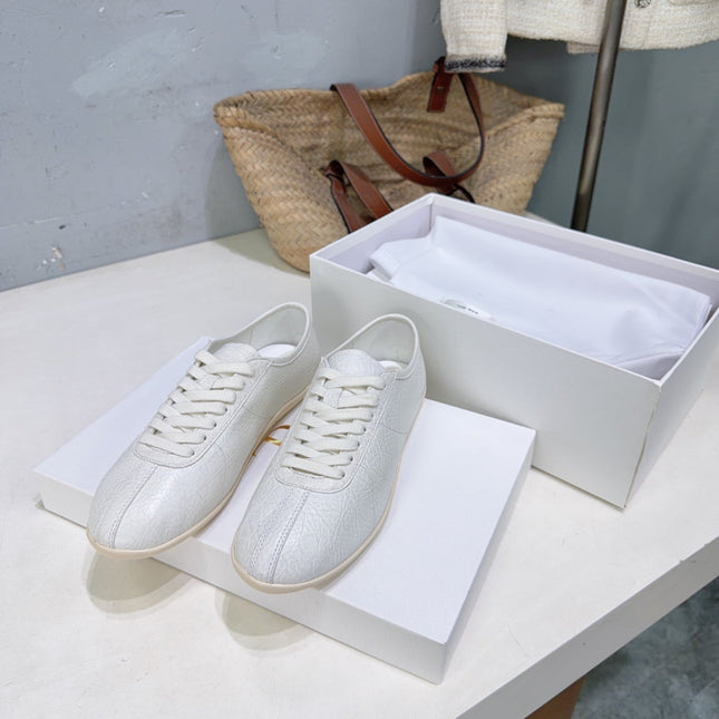 THE ROW 26S LACE-UP SNEAKERS IN WHITE GRAINED CALFSKIN