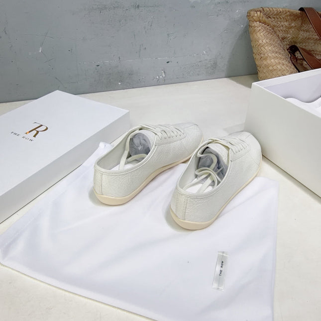THE ROW 26S LACE-UP SNEAKERS IN WHITE GRAINED CALFSKIN