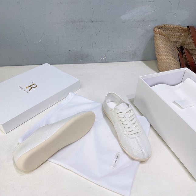 THE ROW 26S LACE-UP SNEAKERS IN WHITE GRAINED CALFSKIN