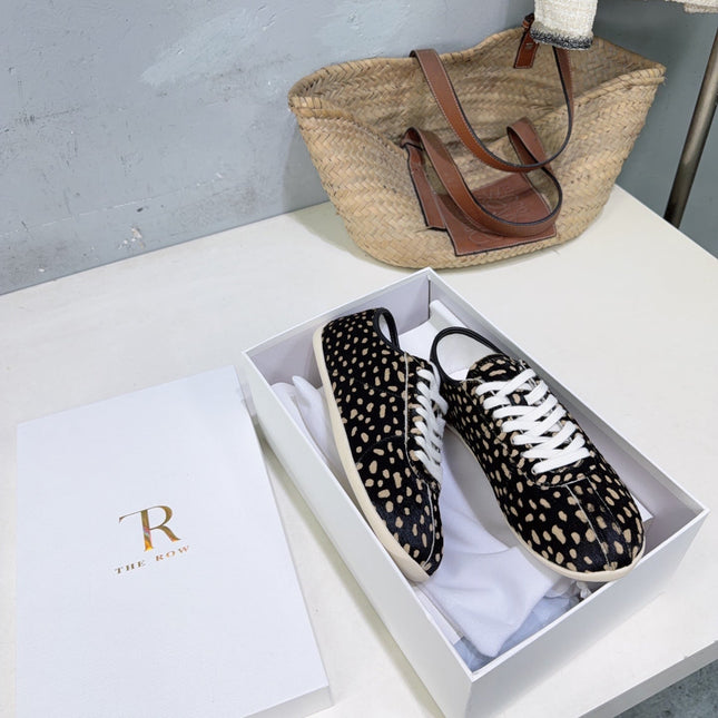 THE ROW 26S LACE-UP SNEAKERS IN BLACK LEOPARD CALF HAIR