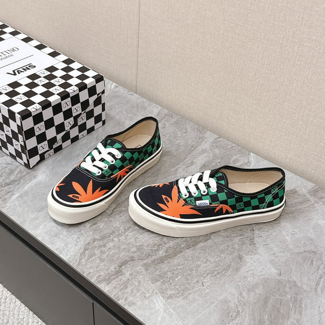 VALENTINO 25S GARAVANI X VANS SNEAKERS IN GREEN MIX BLACK CANVAS