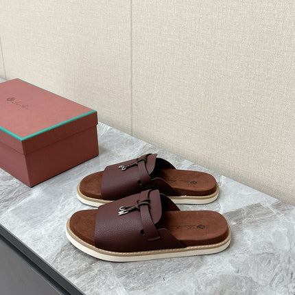 LP 26S LOCK MULE SLIDES IN BURGUNDY RED CALFSKIN SILVER HARDWARE