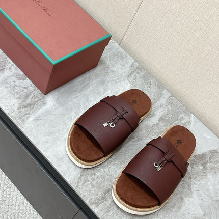 LP 26S LOCK MULE SLIDES IN BURGUNDY RED CALFSKIN SILVER HARDWARE