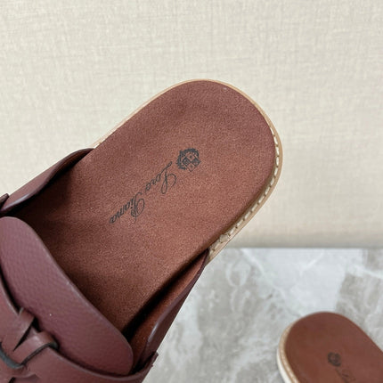 LP 26S LOCK MULE SLIDES IN BURGUNDY RED CALFSKIN SILVER HARDWARE