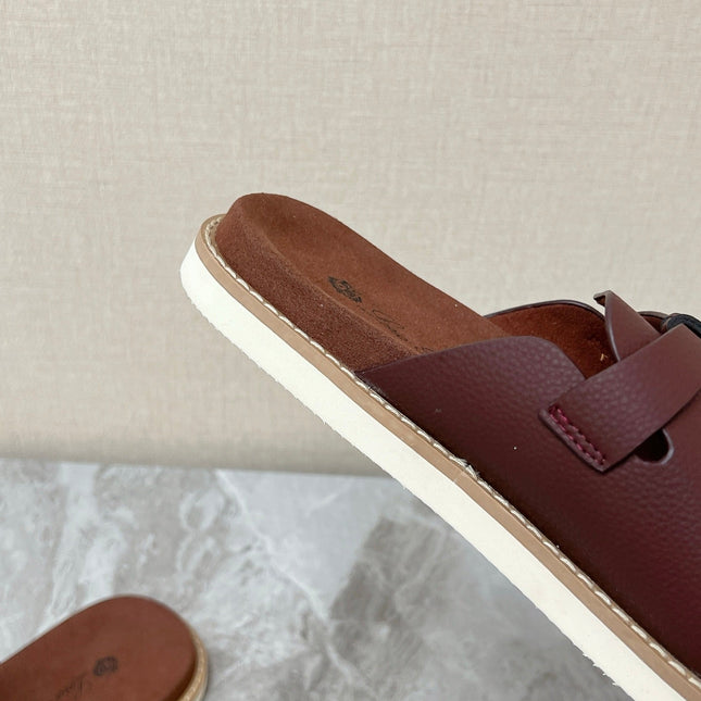 LP 26S LOCK MULE SLIDES IN BURGUNDY RED CALFSKIN SILVER HARDWARE