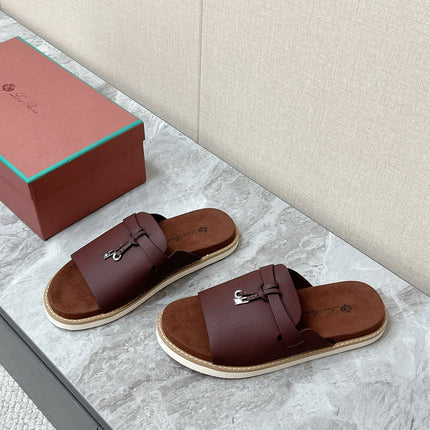 LP 26S LOCK MULE SLIDES IN BURGUNDY RED CALFSKIN SILVER HARDWARE