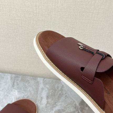 LP 26S LOCK MULE SLIDES IN BURGUNDY RED CALFSKIN SILVER HARDWARE