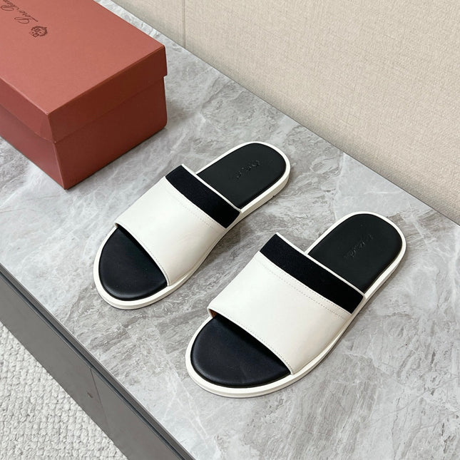 LP 26S SLIDES SANDAL IN WHITE CALFSKIN AND BLACK CANVAS