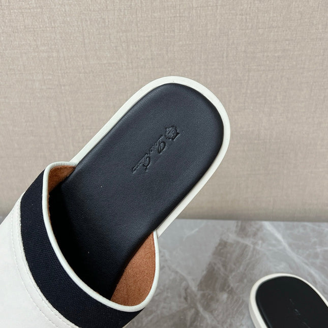LP 26S SLIDES SANDAL IN WHITE CALFSKIN AND BLACK CANVAS