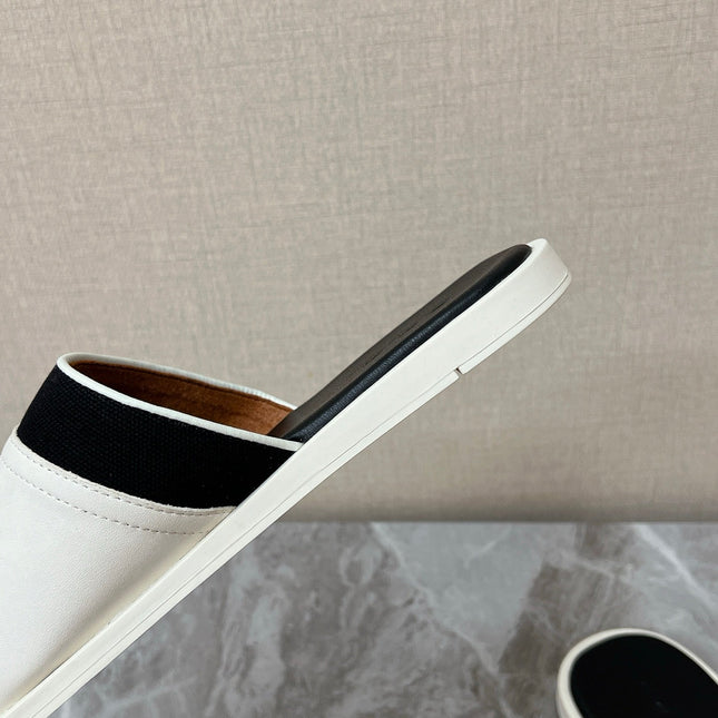 LP 26S SLIDES SANDAL IN WHITE CALFSKIN AND BLACK CANVAS
