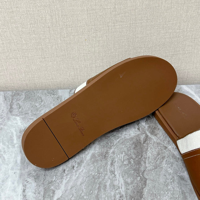LP 26S SLIDES SANDAL IN BROWN CALFSKIN AND IVORY WHITE CANVAS