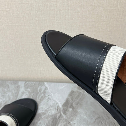 LP 26S SLIDES SANDAL IN BLACK CALFSKIN AND IVORY WHITE CANVAS