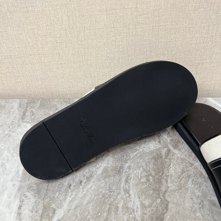 LP 26S SLIDES SANDAL IN BLACK CALFSKIN AND IVORY WHITE CANVAS