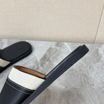 LP 26S SLIDES SANDAL IN BLACK CALFSKIN AND IVORY WHITE CANVAS