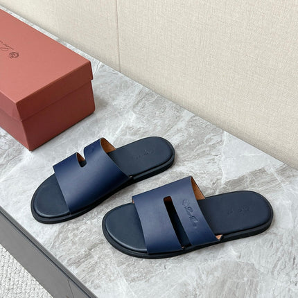 LP 26S CLASSIC H-CUT SLIDES IN NAVY BLUE CALFSKIN