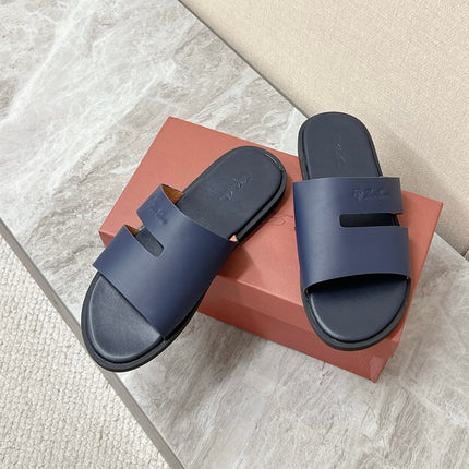 LP 26S CLASSIC H-CUT SLIDES IN NAVY BLUE CALFSKIN
