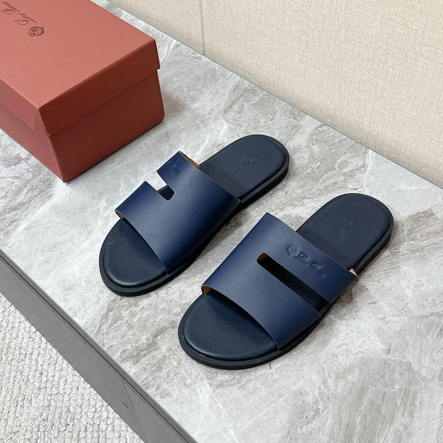 LP 26S CLASSIC H-CUT SLIDES IN NAVY BLUE CALFSKIN