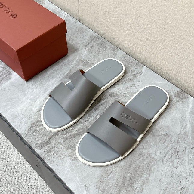 LP 26S CLASSIC H-CUT SLIDES IN GREY CALFSKIN
