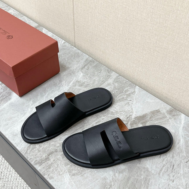 LP 26S CLASSIC H-CUT SLIDES IN BLACK CALFSKIN
