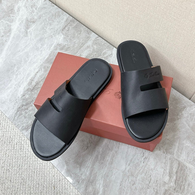 LP 26S CLASSIC H-CUT SLIDES IN BLACK CALFSKIN