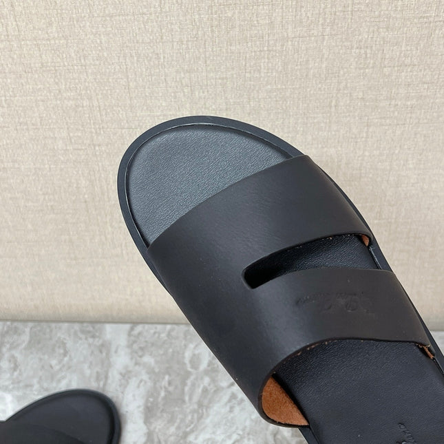 LP 26S CLASSIC H-CUT SLIDES IN BLACK CALFSKIN