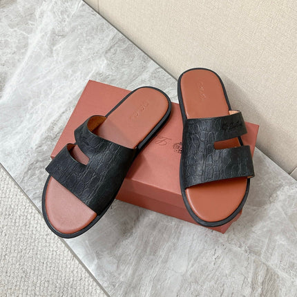 LP 26S CLASSIC H-CUT SLIDES IN BLACK GRAINED CALFSKIN