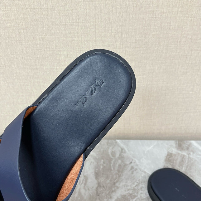 LP 26S CUTOUT SLIDES IN NAVY BLUE CALFSKIN