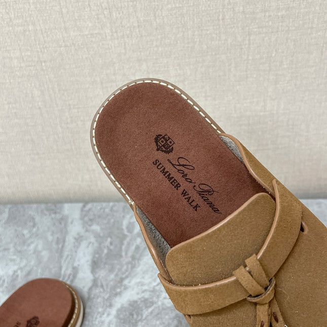 LP 26S LOCK CHARM SLIDES IN OLIVE BROWN SUEDE SILVER HARDWARE