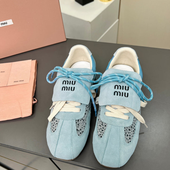 MIUMIU 26S SNEAKERS IN LIGHT BLUE SUEDE