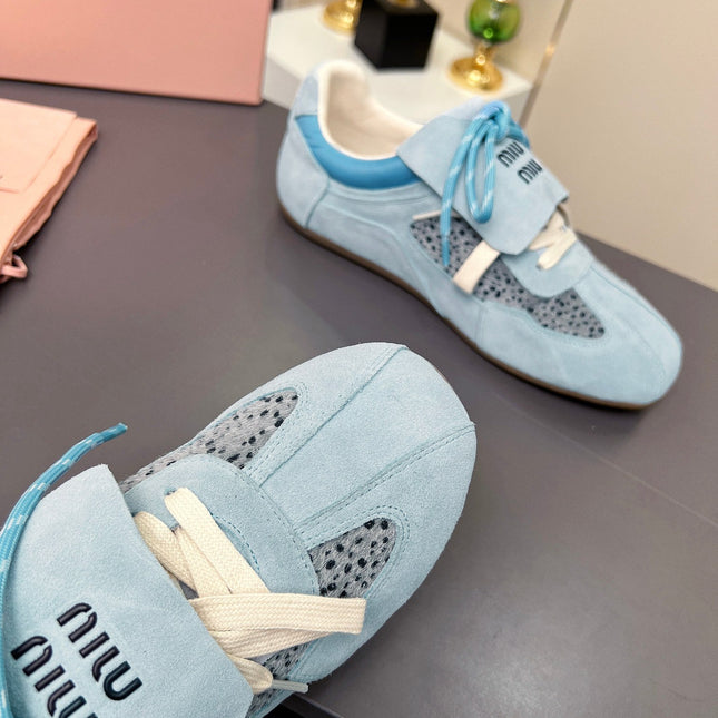 MIUMIU 26S SNEAKERS IN LIGHT BLUE SUEDE