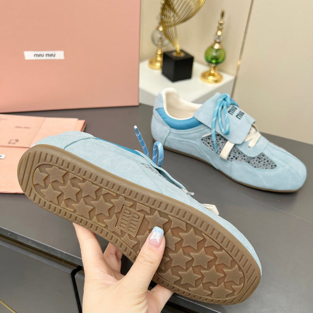 MIUMIU 26S SNEAKERS IN LIGHT BLUE SUEDE